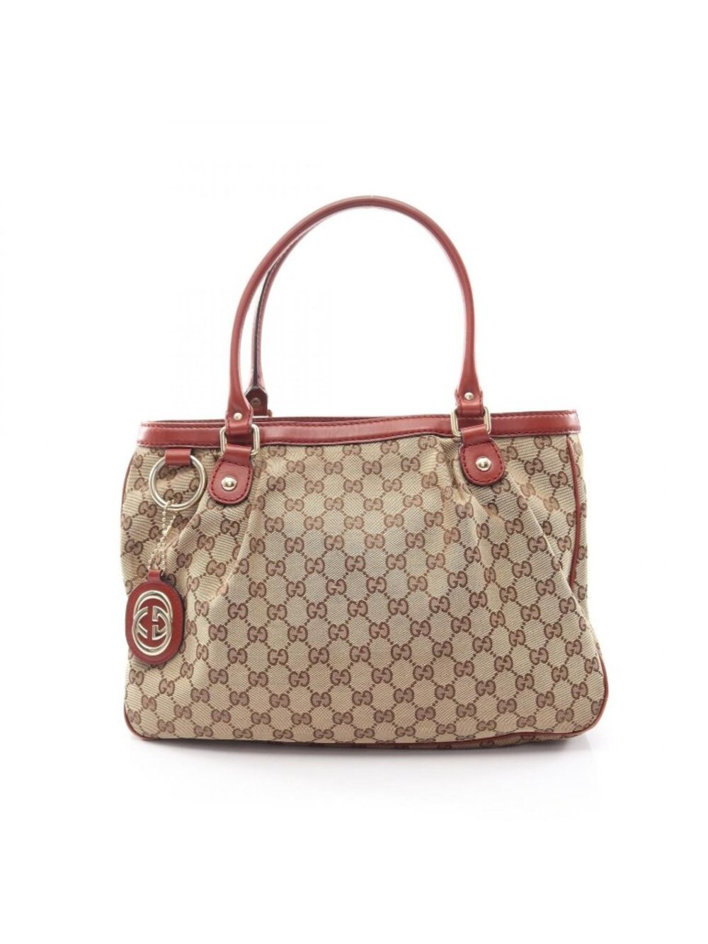 Gucci Tote Bag Sukey Beige Bordeaux Canvas Leather